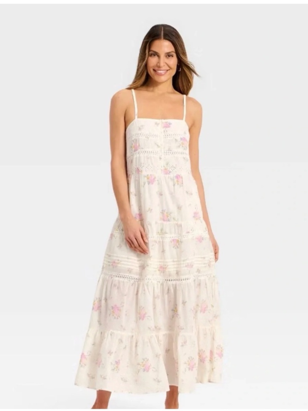 Universal Thread Women's Lace Maxi A-Line Dress Cream Floral XS NWT